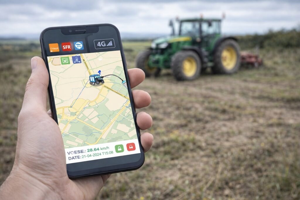 Application mobile affichant la position d’un tracteur équipé d’un GPS sans réseau avec carte SIM M2M