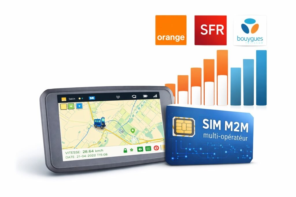 Boîtier GPS agricole avec carte SIM M2M multi-opérateur pour suivi de tracteur sans réseau