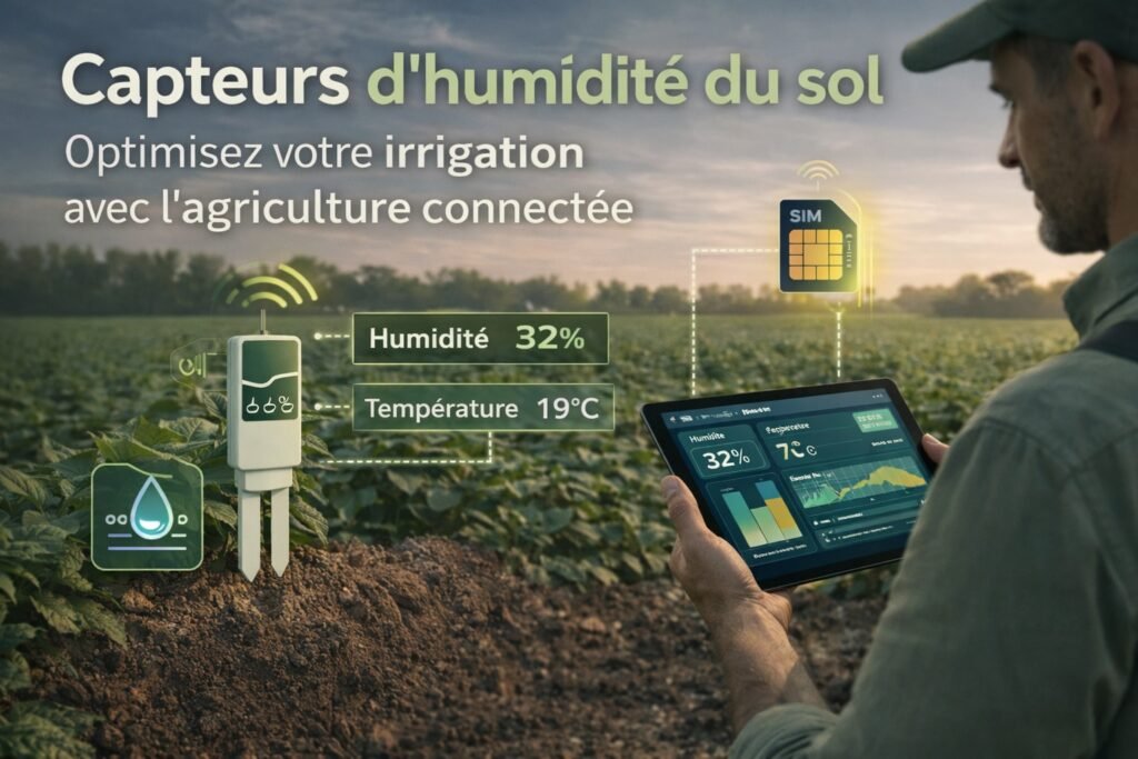 Capteurs d’humidité du sol connectés avec carte SIM M2M pour optimiser l’irrigation en agriculture intelligente avec suivi en temps réel