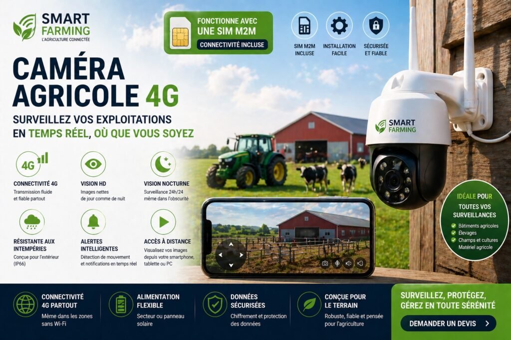 caméra 4G agriculture surveillance exploitation agricole bâtiment élevage accès à distance smartphone IoT sécurité ferme sans wifi