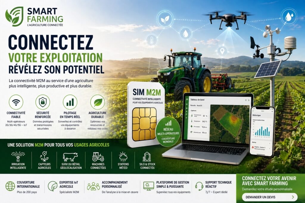agriculture connectée smart farming IoT tracteur drone capteurs irrigation intelligente exploitation agricole connectée