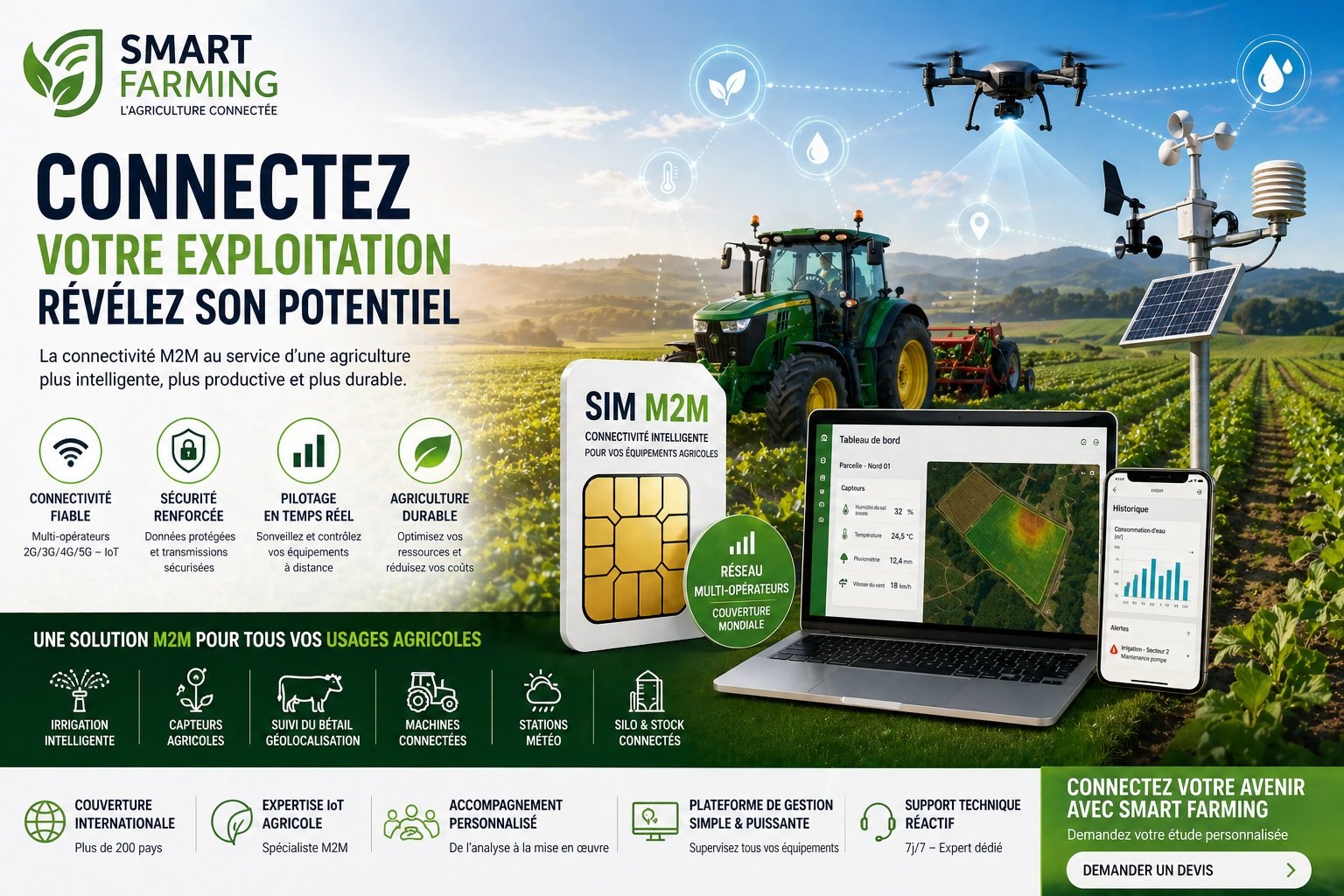 Smart Farming, agriculture connectée et solutions IoT agricoles